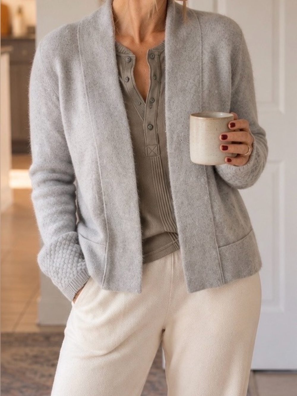 Kinross Cashmere 100% Cashmere Open Front Cardigan – Heather Grey – XS
